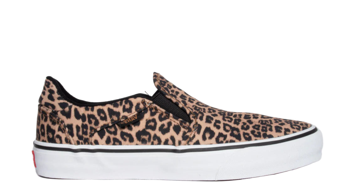Leopard print slip-on sneaker on a white background