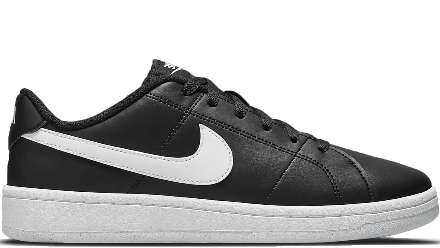 Black sneaker with white Nike logo on a white background