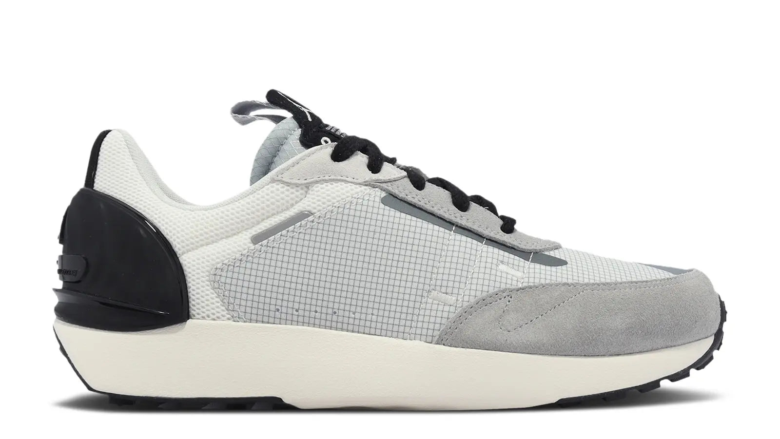 Gray and black sneaker on a white background