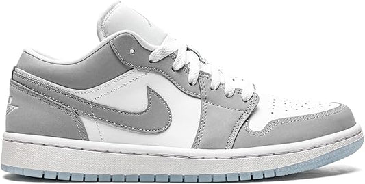 Gray and white sneaker with Nike logo on a white background