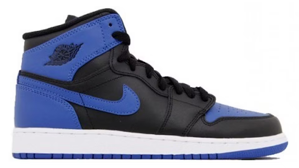 Black and blue high-top sneaker with Nike logo on a white background