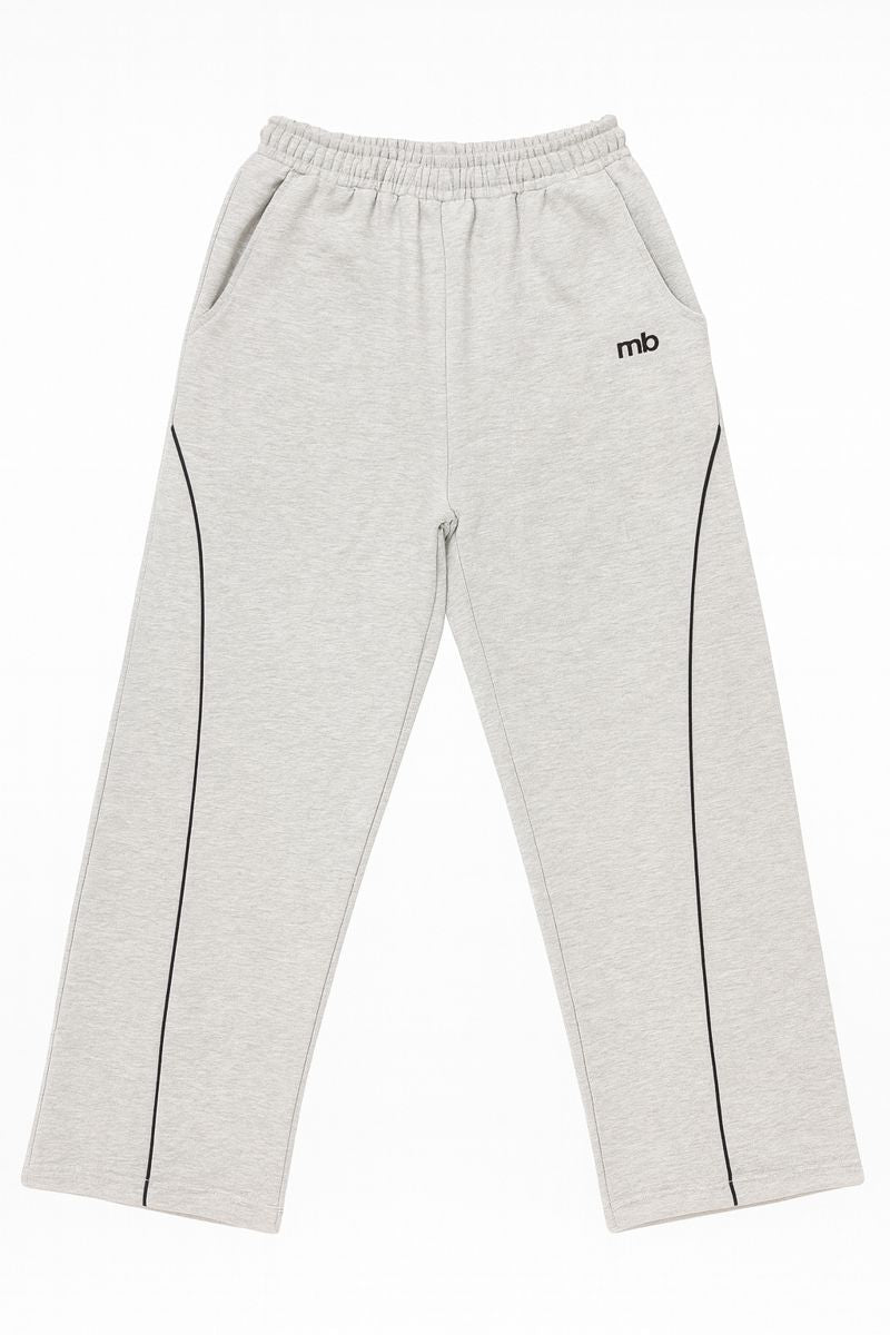 Gray sweatpants with a logo on a white background