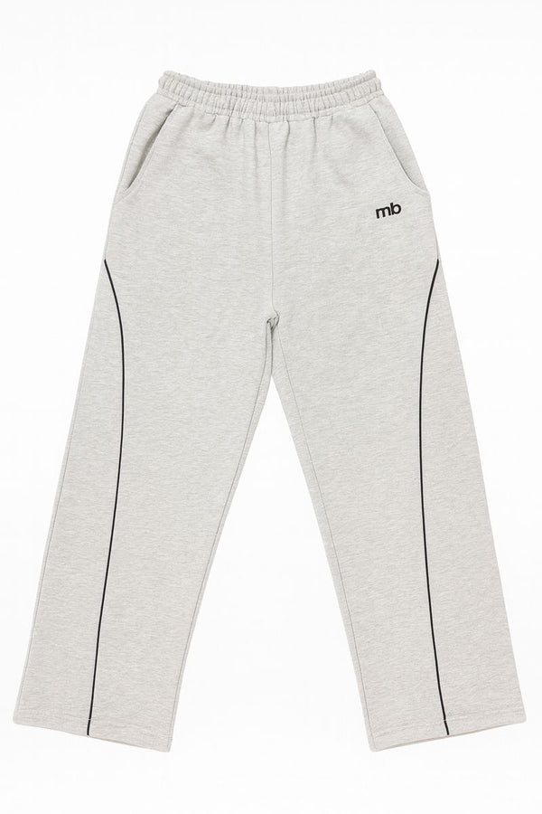 Gray sweatpants with a logo on a white background