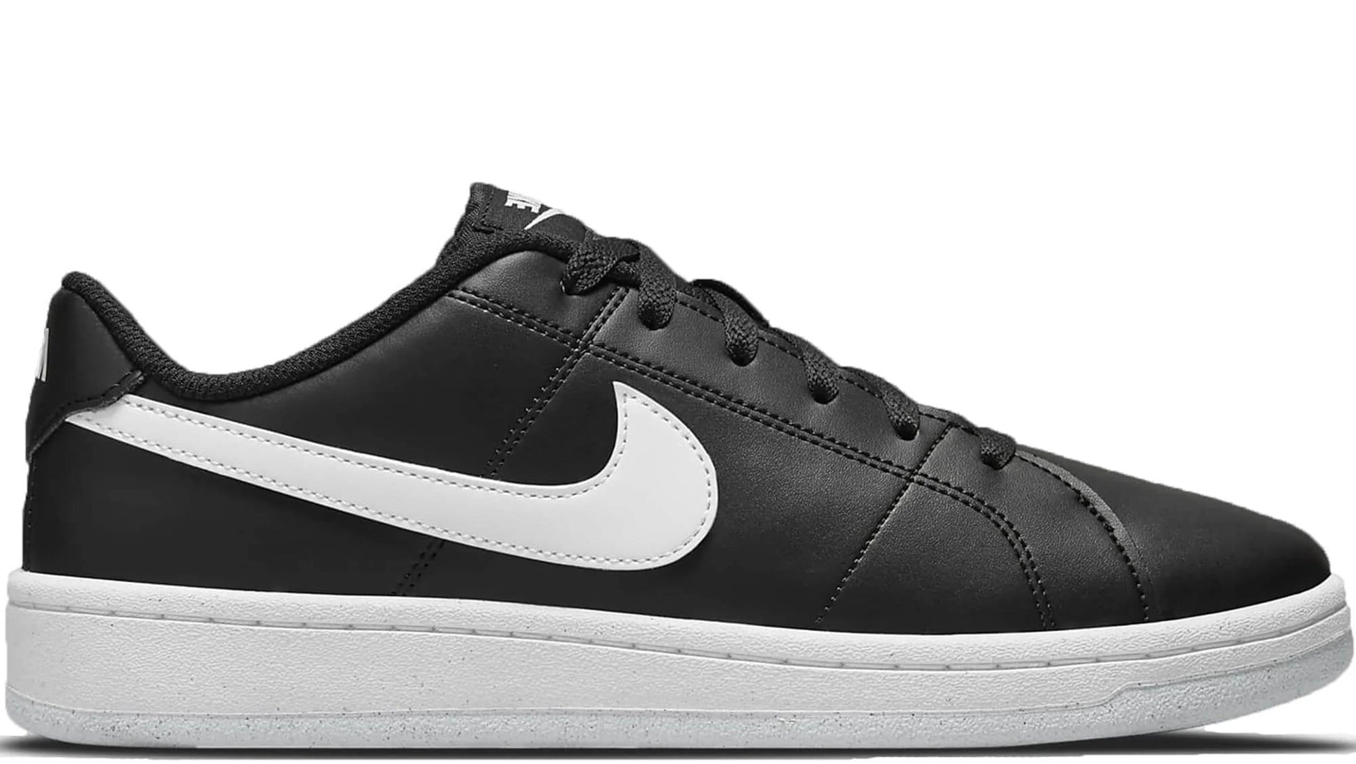 Black sneaker with white Nike logo on a white background