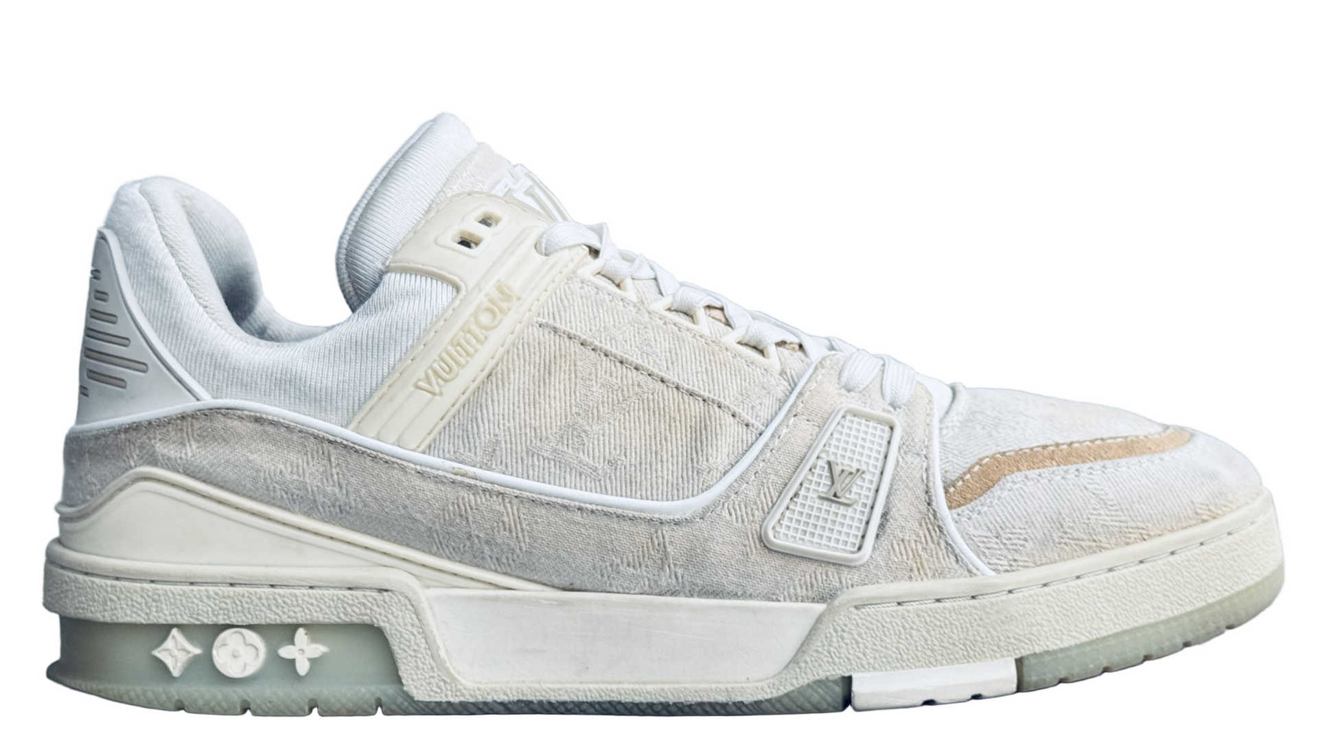 White sneaker with beige accents