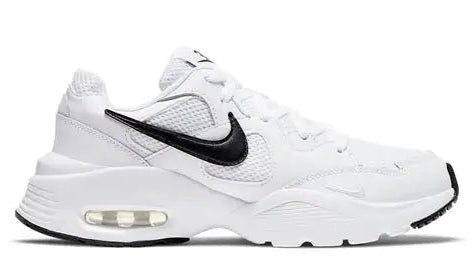 White athletic shoe with black Nike logo on a white background