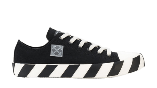 Black sneaker with white stripes on a transparent background