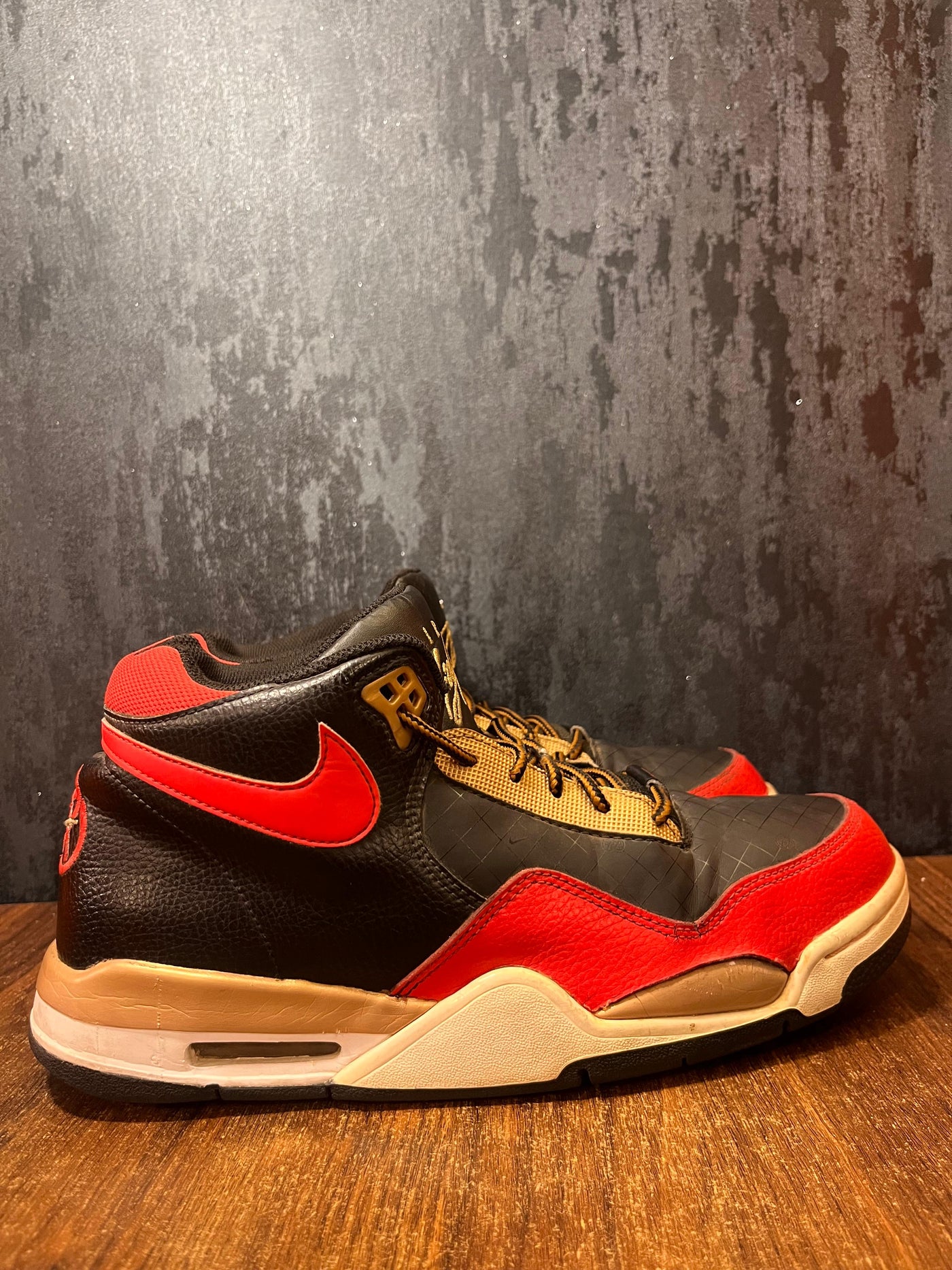 Nike Flight Legacy Black Red Golden size 44